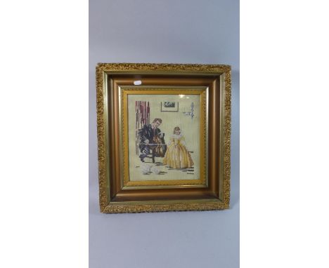A Gilt Framed Tapestry Depicting Young Child Dancing, 30cm High 