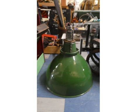 A Vintage Green Enamelled Light Fitting Shade, 45cm Diameter 