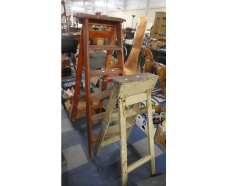 Two Vintage Wooden Step Ladders 