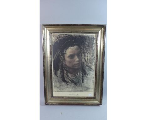 A Framed Annigoni Print of a Maiden, 53cm high 