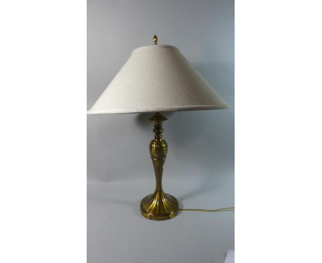 A Contemporary Brass Table Lamp and Shade, Vine and Grape Banding in Relief, 78cms High 