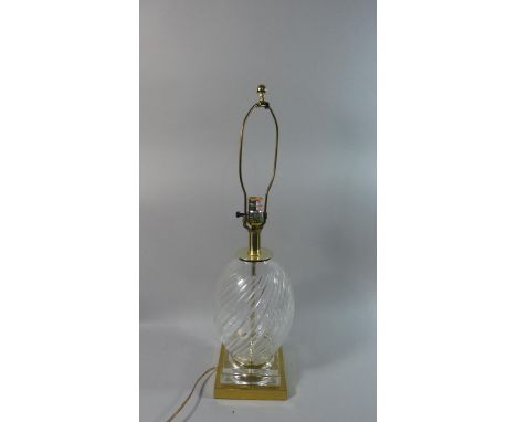 A Contemporary Brass and Glass Table Lamp and Shade, 62cms High 