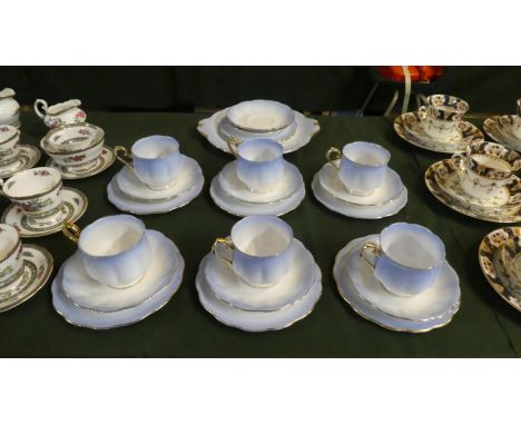 A Royal Albert Rainbow Tea Set Comprising Six Trios, Cake Plate and Two Saucers and Two Side Plates 