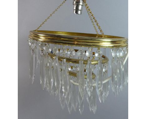 A Mid 20th Century Circular Three Tier Ceiling Light Fitting with Crystal Droppers, 26cm Diameter 