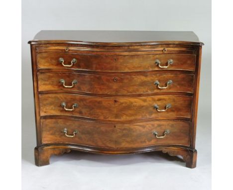 A 19th century mahogany serpentine chest, fitted with a brushing slide, over four long graduated drawers, on bracket feet, 11