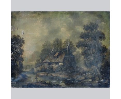 Attributed to The Rev. R. Woodley Brown, a wooded river landscape, oil on canvas, unframed, 46 x 61cm