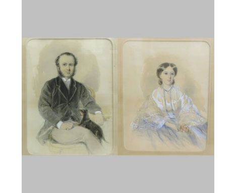 English School, 19th century, a half length portrait of a seated gentleman, watercolour, together with the companion, a pair,