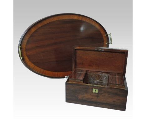 A late Regency mahogany tea caddy, of plain rectangular shape, with a fitted interior, 30cm, together with a 19th century mah