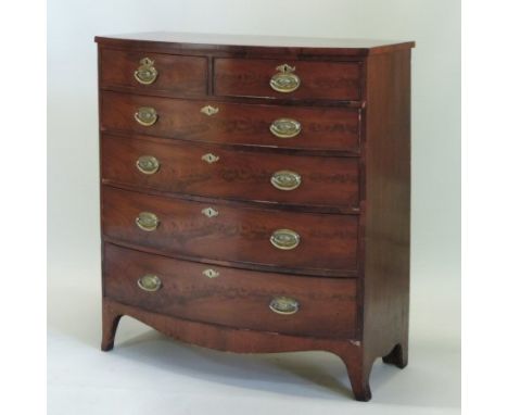 A large 19th century mahogany bow front chest, containing two short over four long graduated drawers, on swept bracket feet, 