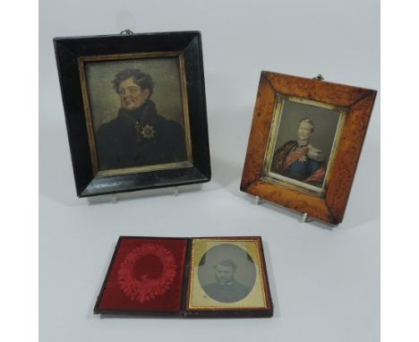 French School, 19th century, a portrait miniature of a gentleman in military dress, together with another and a 19th century 