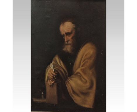 Danish School, 19th century, a half length portrait of a Jewish Elder, with a scribe, oil on canvas, bearing a label for Bruu