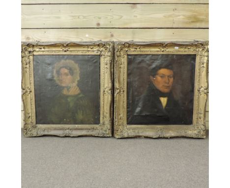 English School, early 19th century, portrait of a gentleman, together with the companion, oil on canvas, 51 x 49cm