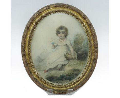James Green, 1771-1834, portrait study of Jane Emma Orde, pencil and watercolour, signed, oval, 35 x 28cm, in a gilt frame