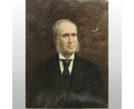 English School, 19th century, a head and shoulders portrait of a gentleman, wearing a black coat, oil on canvas, 77 x 62cm