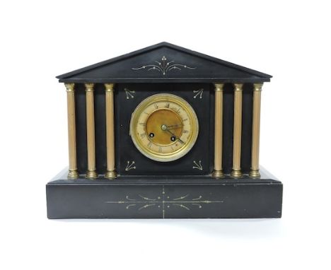 A Victorian black slate mantel clock, 32cm tall