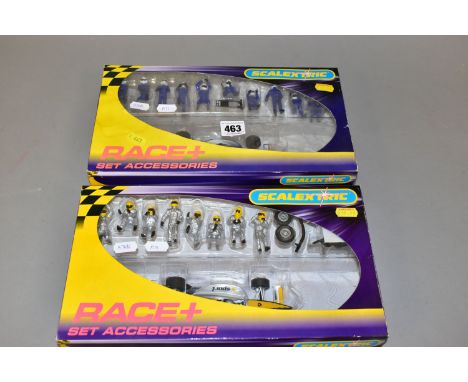 TWO BOXED SCALEXTRIC RACE + SET ACCESSORIES, Pit Team - Silver (Refuel), No.C8302 and  Pit Team - Blue (Tyre Change), NoC8303