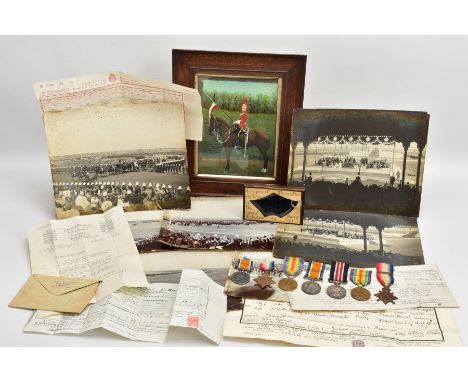 A WORLD WAR ONE GALLANTRY GROUP WITH PAPERWORK,PAINTING, RELIC ETC AND BELIEVED FAMILY CONNECTION GROUP OF THREE MEDALS, to i