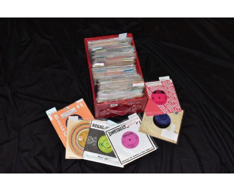 A TRAY CONTAINING APPROX EIGHTY SINGLES FROM THE 1960s AND 70s including The Strawbs, Deep Purple, Humble Pie, Brian Poole, S