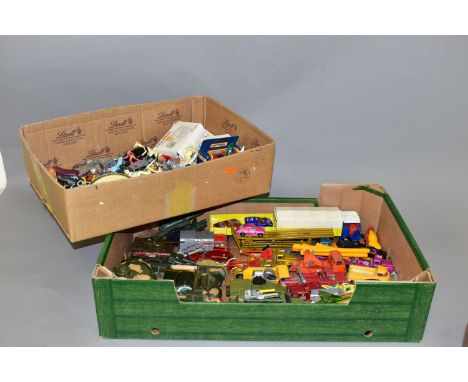 A QUANTITY OF BOXED AND UNBOXED ASSORTED PLAYWORN DIECAST VEHICLES, to include Dinky Toys U.F.O. Interceptor, No.351 and Shad