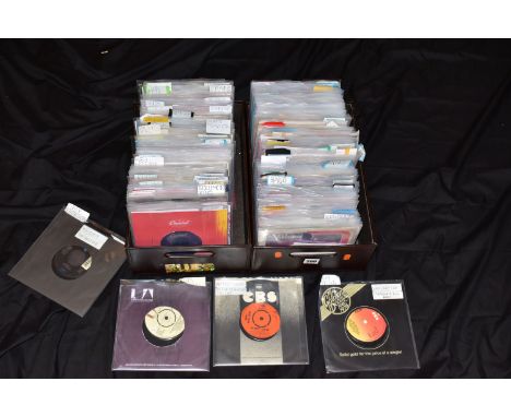 TWO TRAY CONTAINING OVER TWO HUNDRED SEVENTY 7in SINGLES AND EPs from Artists such as Roy Orbison , Brian Hyland, Bob Dylan, 