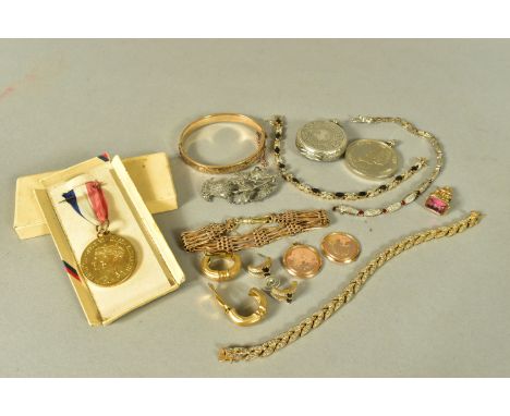 A SELECTION OF ITEMS, to include a silver open faced pocket watch case, with a detailed foliate design and a vacant cartouche