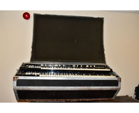 A FLIGHTCASED  VINTAGE HAMMOND DRAWBAR ORGAN ORGAN Serial No 94600 scratched on to inner rear of chassis (see pics for all in