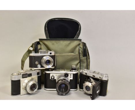 A PERIFLEX GOLDSTAR FILM SLR CAMERA fitted with a Lumax 50mm f2.8 lens, a Franka Super Frankarette fitted with a Xenar 45mm f