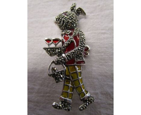 Silver marcasite &amp; enamel set rabbit brooch