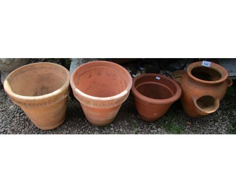 3 terracotta pots and strawberry planter