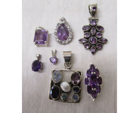 7 silver and amethyst pendants