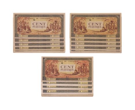 A GROUP OF FRENCH INDOCHINA 100 PIASTRES CONSECUTIVE NUMBERS 1942-45 green frame, comprising: consecutive numbers U 008302-06