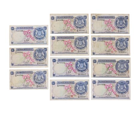 A GROUP OF SINGAPORE ORCHID SERIES 1 DOLLAR
Comprising: first prefix A/1 423245 and eight misalignment errors; various condit