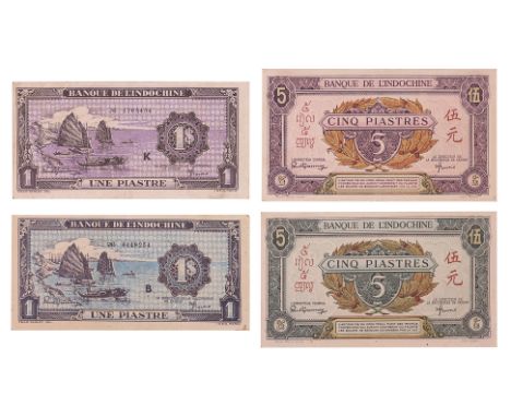 A GROUP OF BANQUE DE L'INDOCHINE PIASTRES 1942-45
COMPRISING:

1942-45 (ND), 1 piastre, P# 59, serial number 4449254, denomin