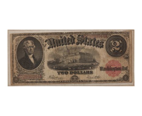 UNITED STATES 2 DOLLARS 1917
1917 HVS FW, serial number D72896944A, obverse with portrait of Thomas Jefferson at left, revers