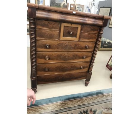 A Victorian flame mahogany Scotch chest