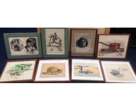A quantity of original pencil &amp; watercolour studies by various Russian hands; together with a portrait etching of a soldi