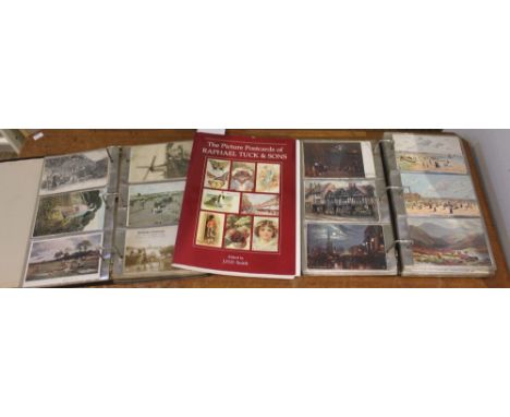 Two postcard albums containing a collection of Raphael Tuck postcards, including Stratford-upon-Avon and Shakespeare interest
