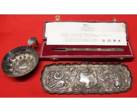 A silver pickle fork, a copy of the "Manners" fork, the oldest silver table fork, which was dated London 1632, cased, togethe