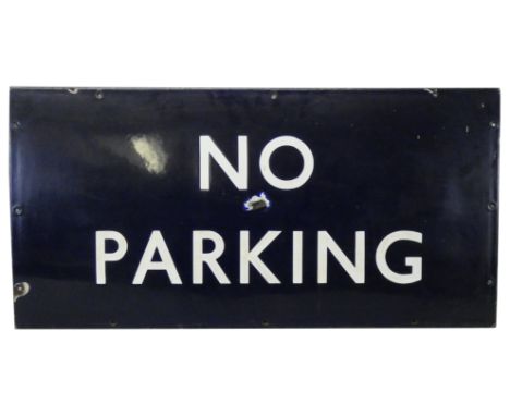 An enamel British Rail (E) station 'No Parking' sign, 45 x 91cm.