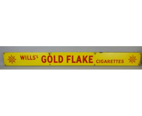 A vintage enamel single sided wall mounted sign for Wills's Gold Flake Cigarettes, 15.5 x 152cm.