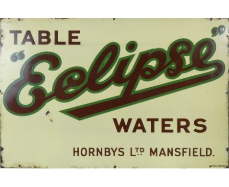 A vintage enamel single sided wall mounted sign for Table "Eclipse" water, 76 x 51cm.