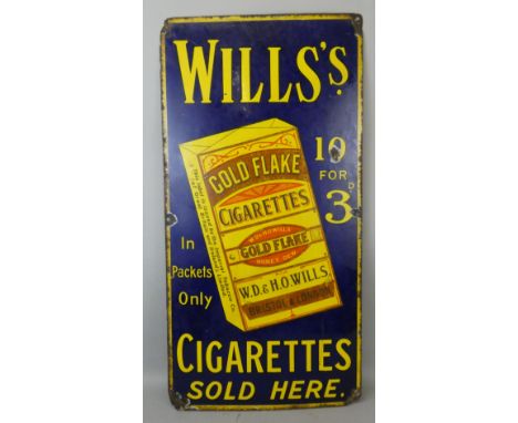 A vintage enamel single sided wall mounted sign for Wills Gold Flakes, 91.5 x 46cm.