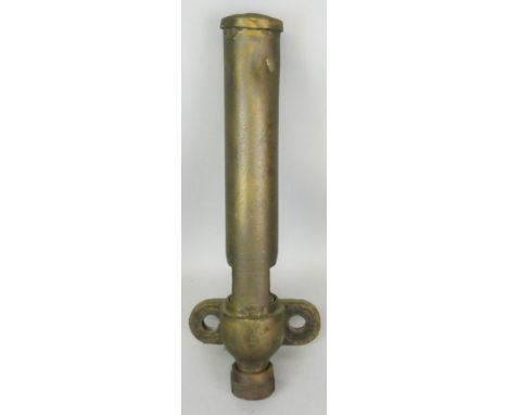 A brass locomotive whistle (hooter), complete with pipe mounting flange, length 40cm.