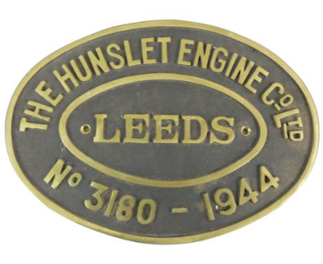 A reproduction works plate from The Hunslet Engine Co. 3180 1944, a standard gauge 0-6-0ST Austerity that worked at Waterloo 