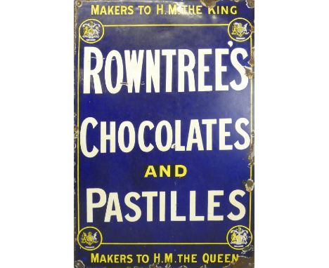 An enamel single sided advertising sign for Rowntrees Chocolates and Pastilles, 76.5 x 51cm.
