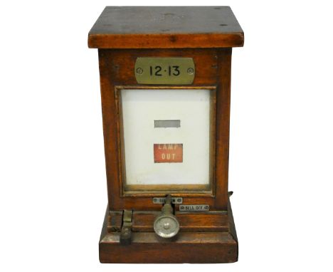 A mahogany cased Lamp In/Out Repeater, with applied metal plate '12-13', height 24cm.