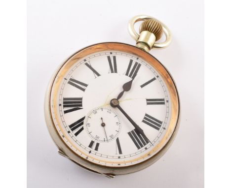 Goliath pocket watch in travelling case , white enamel dial with Roman numerals and subsidiary seconds dial to six 'o' clock,