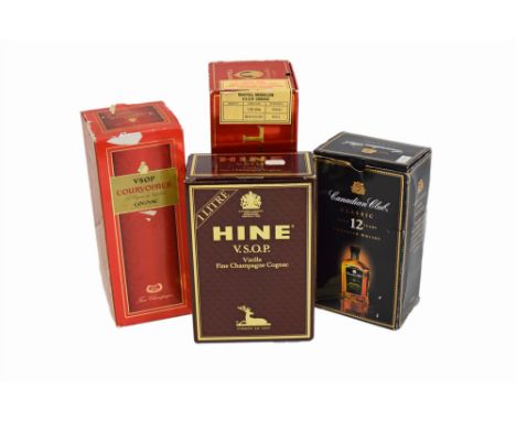 A bottle of 1980's Hine VSOP Vieille Fine Champagne cognac(1L), along with three other bottles(as follows): One bottle of VSO