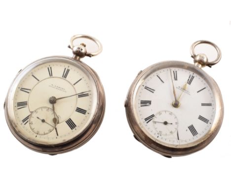 Two silver open faced pocket watches marked H. Samuel, Manchester, one with white enamel dial, Roman numerals and subsidairy 