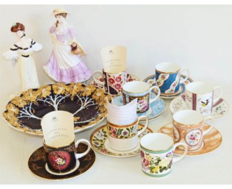Meissen Dish, 8 'The Coalport Museum' coffee cans and saucers coalport 'Alexandra at the Ball' figure and Worcester 'Autumn''